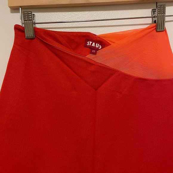 STAUD Fiery Red and Orange Color Block Russo Pencil Skirt - Picture 4 of 4